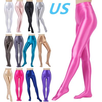 US Women Glossy High Waist Tights Pantyhose Hold Up Stockings Hosiery Yoga Pants